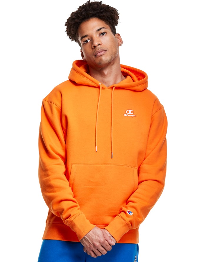 Champion Mens Hoodie NZ - Classic Fleece Embroidered Applique Logo Orange ( 6938-NRKPZ )